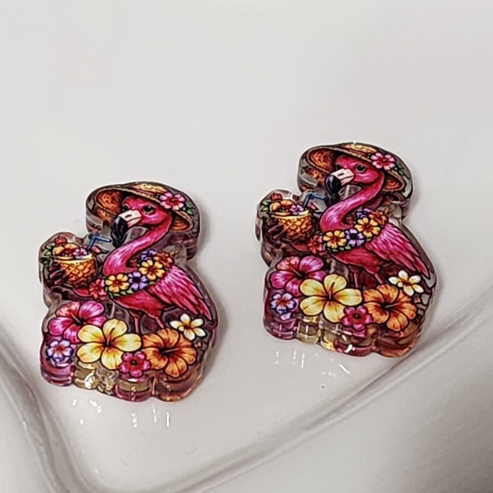Flamingo Beads 2 Pcs Focal Beads Beaded Pen Jewelry Making Acrylic Charms Flower